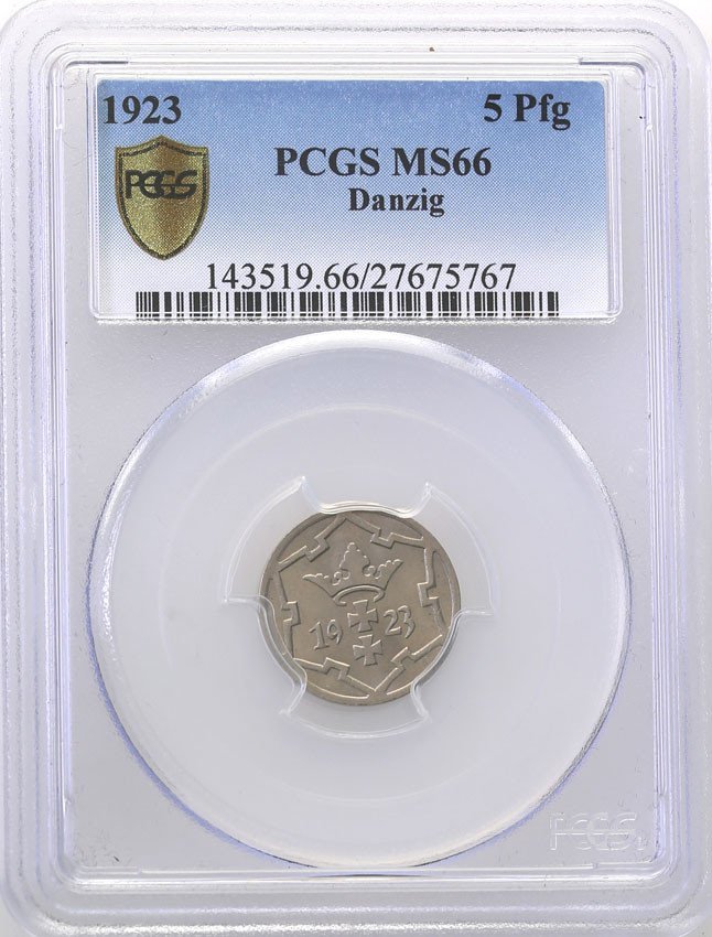 Wolne Miasto Gdańsk/Danzig. 5 fenigów 1923 PCGS MS66 (MAX)